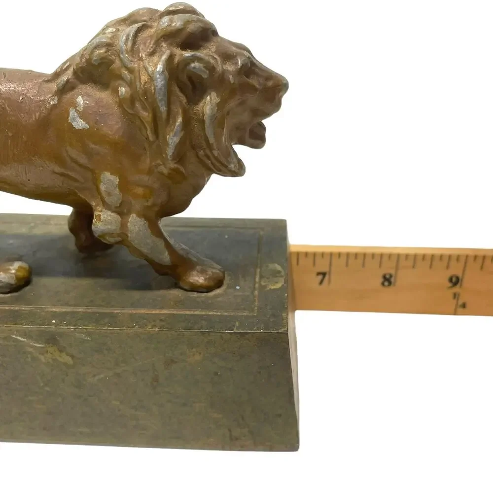 Lion Statue Doorstop Book End Figure Standing on Hollow Box Metal